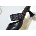2019 Latest Design Big Size Women and Ladies Fancy Mixed Colors Leather Pointed Toe Glitter High Heel Strap Mules Sandals